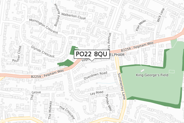 PO22 8QU map - large scale - OS Open Zoomstack (Ordnance Survey)