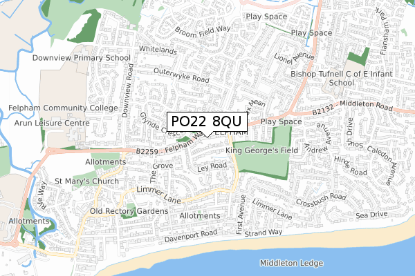 PO22 8QU map - small scale - OS Open Zoomstack (Ordnance Survey)