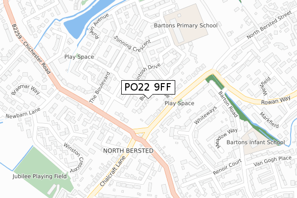 PO22 9FF map - large scale - OS Open Zoomstack (Ordnance Survey)