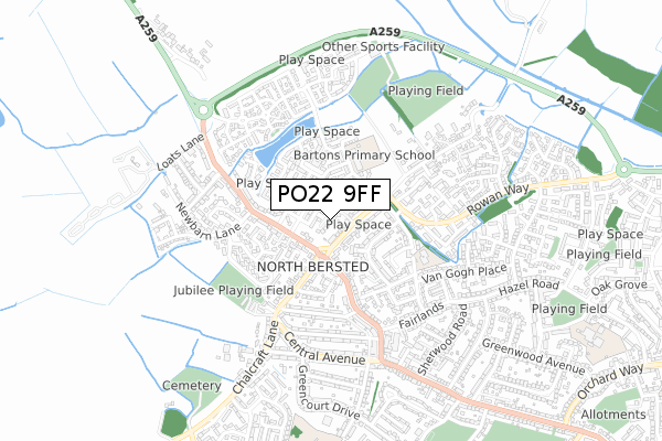 PO22 9FF map - small scale - OS Open Zoomstack (Ordnance Survey)