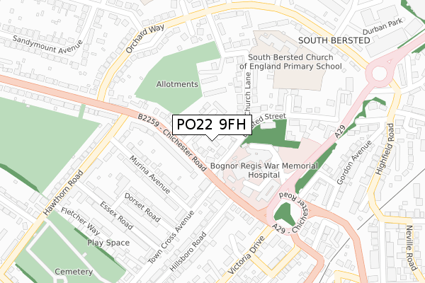 PO22 9FH map - large scale - OS Open Zoomstack (Ordnance Survey)