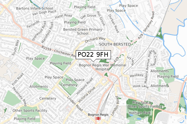 PO22 9FH map - small scale - OS Open Zoomstack (Ordnance Survey)