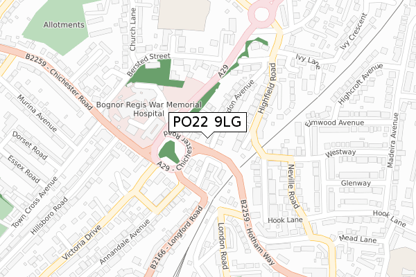 PO22 9LG map - large scale - OS Open Zoomstack (Ordnance Survey)
