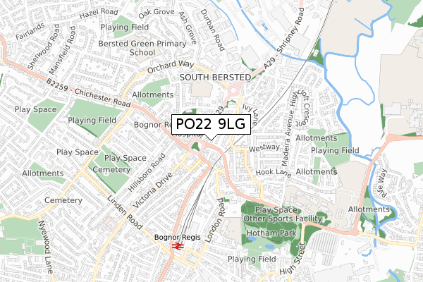 PO22 9LG map - small scale - OS Open Zoomstack (Ordnance Survey)