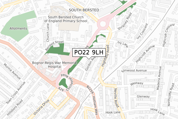 PO22 9LH map - large scale - OS Open Zoomstack (Ordnance Survey)