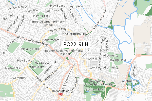 PO22 9LH map - small scale - OS Open Zoomstack (Ordnance Survey)