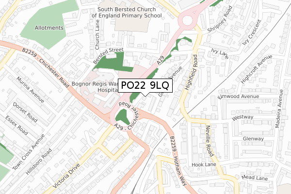 PO22 9LQ map - large scale - OS Open Zoomstack (Ordnance Survey)