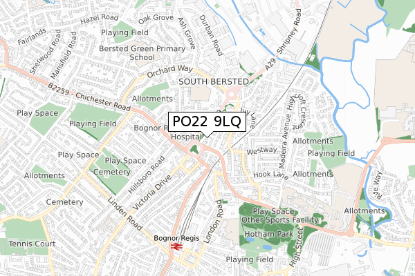 PO22 9LQ map - small scale - OS Open Zoomstack (Ordnance Survey) PO22 9LQ map - small scale - OS Open Zoomstack (Ordnance Survey)
