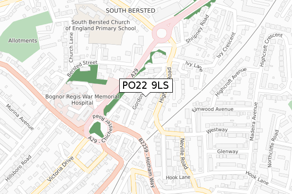 PO22 9LS map - large scale - OS Open Zoomstack (Ordnance Survey)