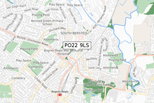 PO22 9LS map - small scale - OS Open Zoomstack (Ordnance Survey)