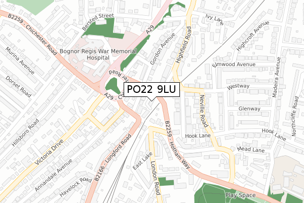 PO22 9LU map - large scale - OS Open Zoomstack (Ordnance Survey)