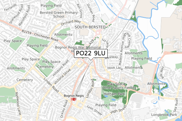 PO22 9LU map - small scale - OS Open Zoomstack (Ordnance Survey)