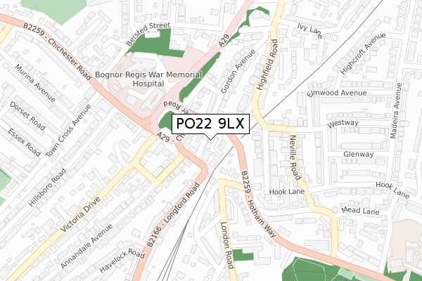PO22 9LX map - large scale - OS Open Zoomstack (Ordnance Survey)
