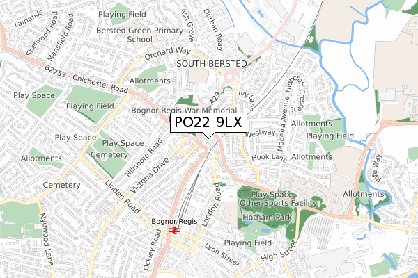 PO22 9LX map - small scale - OS Open Zoomstack (Ordnance Survey)