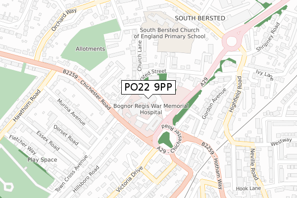 PO22 9PP map - large scale - OS Open Zoomstack (Ordnance Survey)