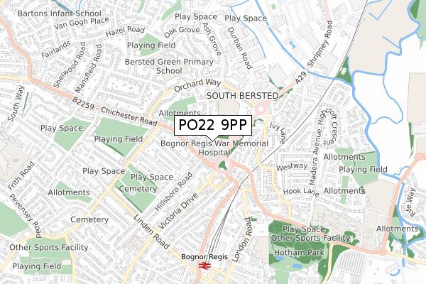 PO22 9PP map - small scale - OS Open Zoomstack (Ordnance Survey)