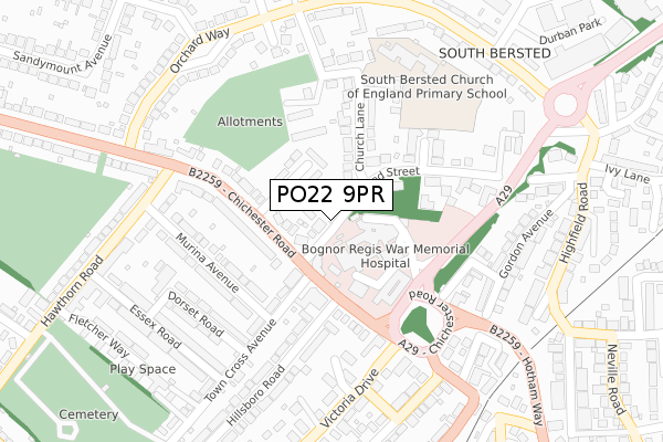 PO22 9PR map - large scale - OS Open Zoomstack (Ordnance Survey)