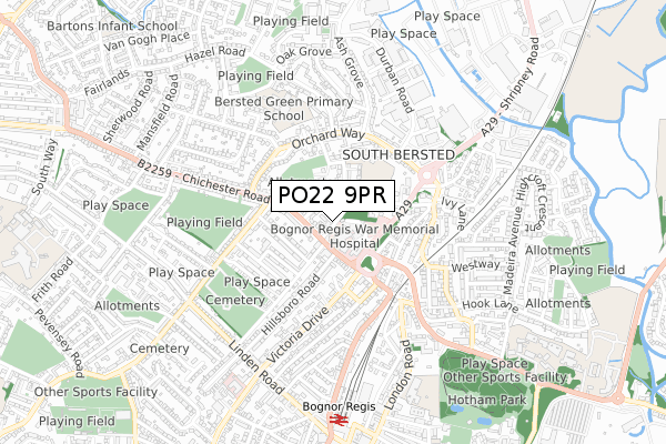 PO22 9PR map - small scale - OS Open Zoomstack (Ordnance Survey)