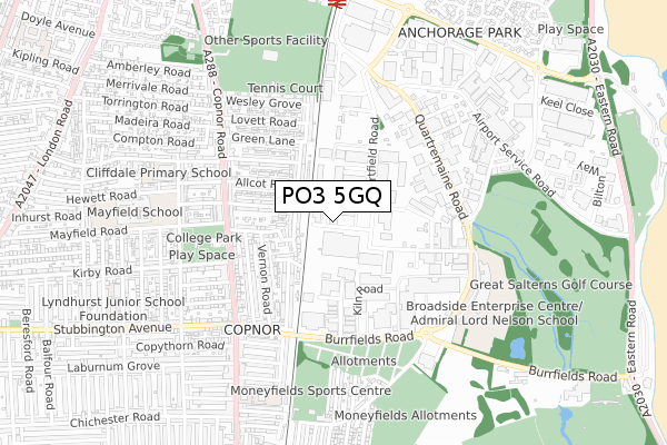 PO3 5GQ map - small scale - OS Open Zoomstack (Ordnance Survey)