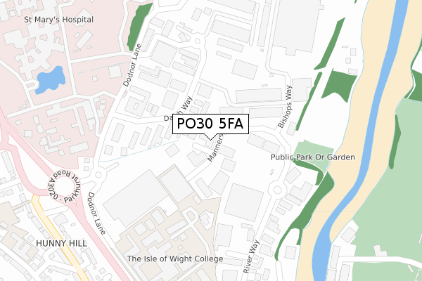 PO30 5FA map - large scale - OS Open Zoomstack (Ordnance Survey)