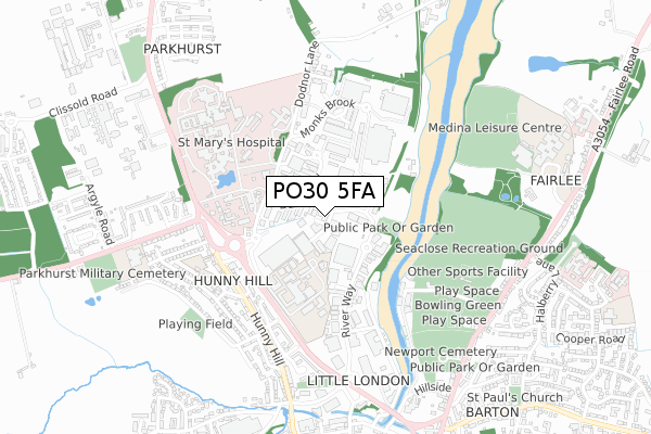 PO30 5FA map - small scale - OS Open Zoomstack (Ordnance Survey)