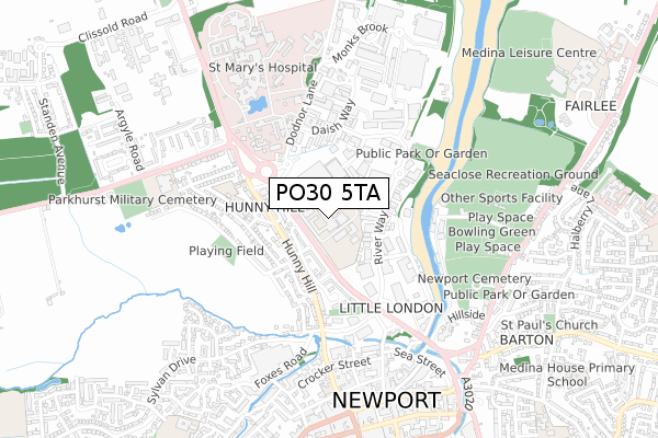 PO30 5TA map - small scale - OS Open Zoomstack (Ordnance Survey)
