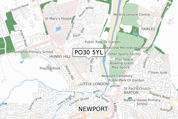 PO30 5YL map - small scale - OS Open Zoomstack (Ordnance Survey)