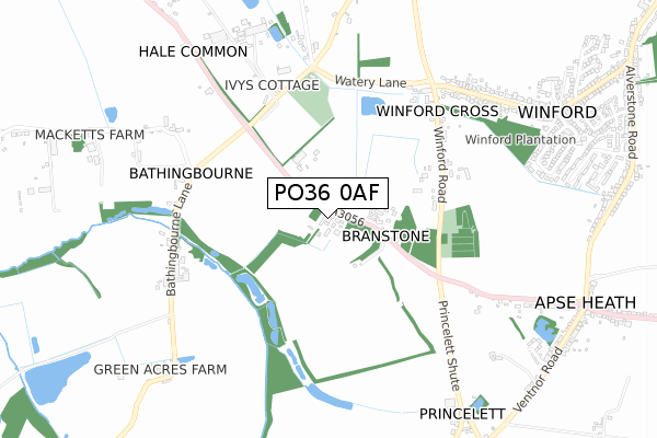 PO36 0AF map - small scale - OS Open Zoomstack (Ordnance Survey)