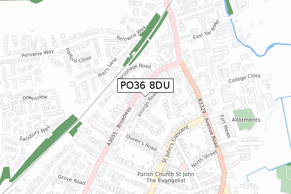 PO36 8DU map - large scale - OS Open Zoomstack (Ordnance Survey)