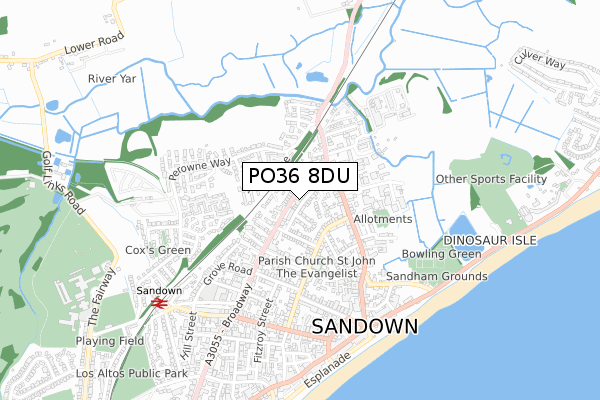 PO36 8DU map - small scale - OS Open Zoomstack (Ordnance Survey)