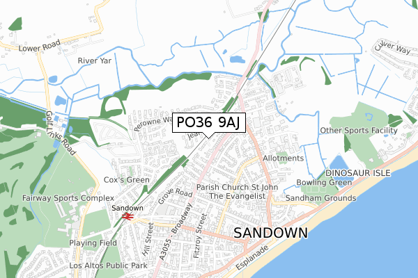 PO36 9AJ map - small scale - OS Open Zoomstack (Ordnance Survey)