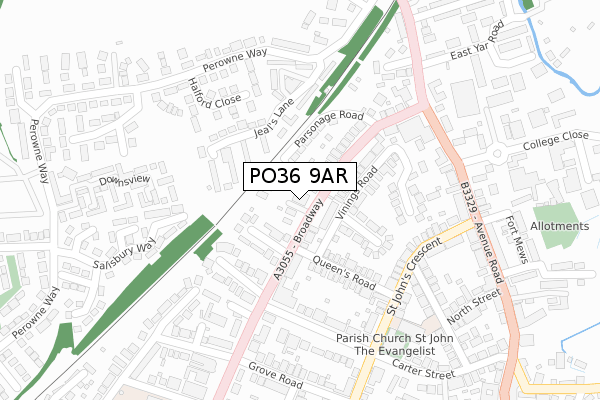 PO36 9AR map - large scale - OS Open Zoomstack (Ordnance Survey)