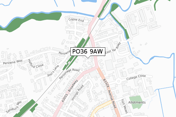 PO36 9AW map - large scale - OS Open Zoomstack (Ordnance Survey)