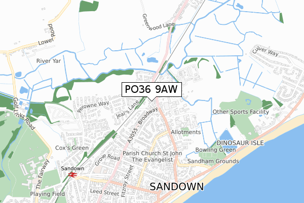 PO36 9AW map - small scale - OS Open Zoomstack (Ordnance Survey)