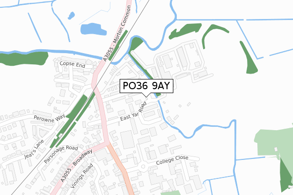 PO36 9AY map - large scale - OS Open Zoomstack (Ordnance Survey)