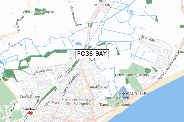 PO36 9AY map - small scale - OS Open Zoomstack (Ordnance Survey)