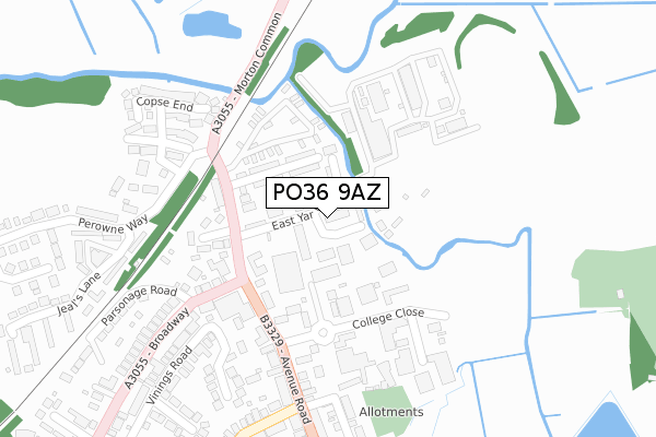 PO36 9AZ map - large scale - OS Open Zoomstack (Ordnance Survey)