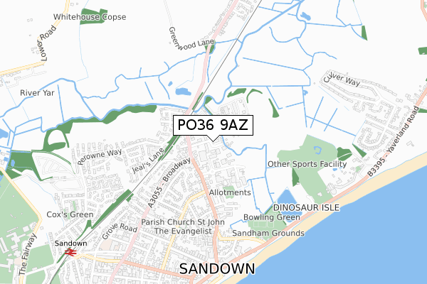 PO36 9AZ map - small scale - OS Open Zoomstack (Ordnance Survey)
