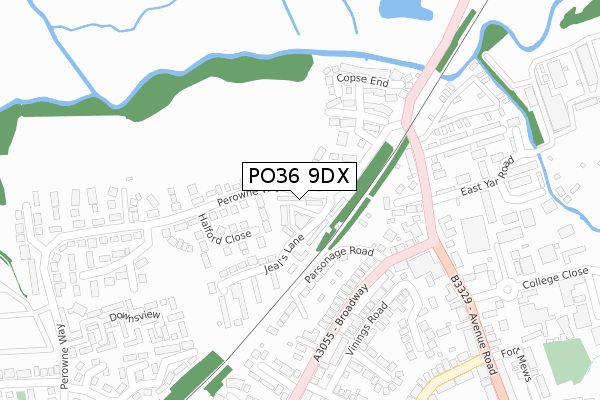 PO36 9DX map - large scale - OS Open Zoomstack (Ordnance Survey)
