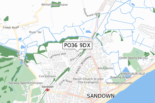 PO36 9DX map - small scale - OS Open Zoomstack (Ordnance Survey)