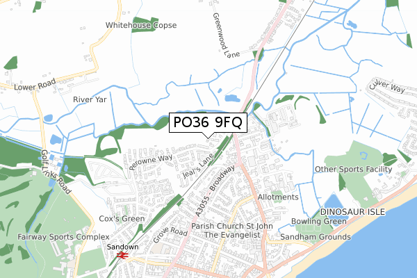 PO36 9FQ map - small scale - OS Open Zoomstack (Ordnance Survey)