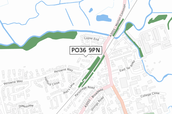 PO36 9PN map - large scale - OS Open Zoomstack (Ordnance Survey)