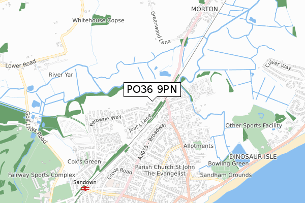 PO36 9PN map - small scale - OS Open Zoomstack (Ordnance Survey)