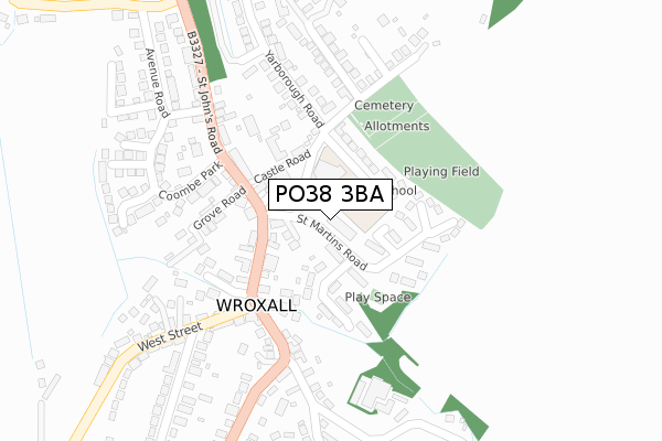PO38 3BA map - large scale - OS Open Zoomstack (Ordnance Survey)
