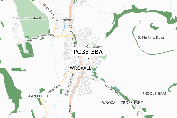 PO38 3BA map - small scale - OS Open Zoomstack (Ordnance Survey)