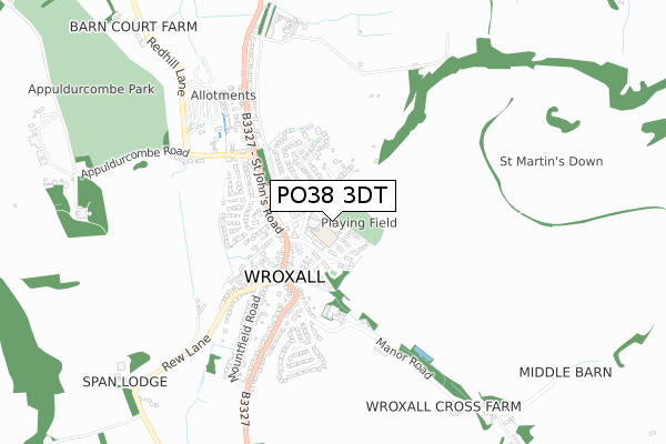 PO38 3DT map - small scale - OS Open Zoomstack (Ordnance Survey)