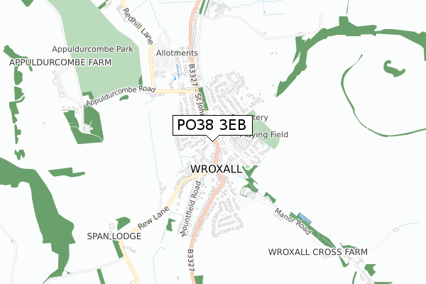 PO38 3EB map - small scale - OS Open Zoomstack (Ordnance Survey)