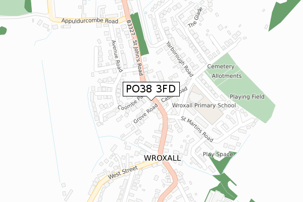 PO38 3FD map - large scale - OS Open Zoomstack (Ordnance Survey)