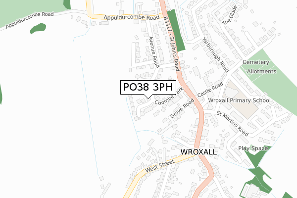 PO38 3PH map - large scale - OS Open Zoomstack (Ordnance Survey)