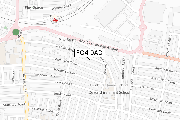 PO4 0AD map - large scale - OS Open Zoomstack (Ordnance Survey)